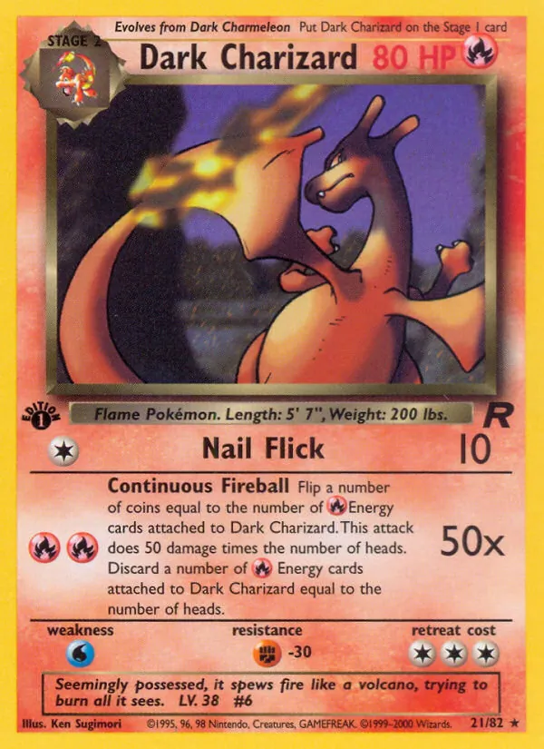 Carta Dark Charizard, número 21/82 da coleção Team Rocket