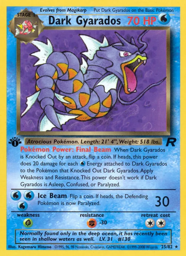Carta Dark Gyarados, número 25/82 da coleção Team Rocket
