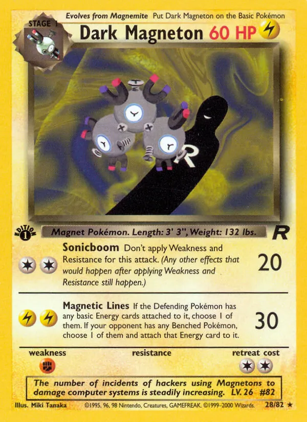 Carta Dark Magneton, número 28/82 da coleção Team Rocket