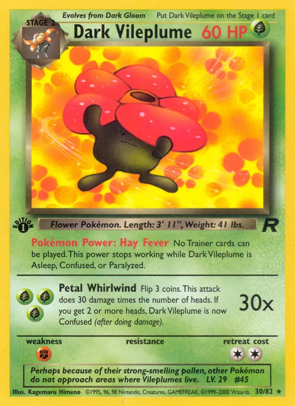 Carta Dark Vileplume, número 30/82 da coleção Team Rocket