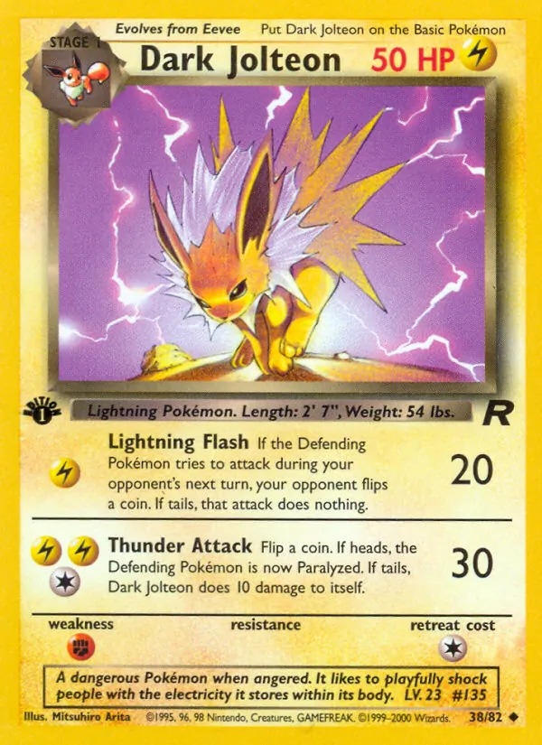 Carta Dark Jolteon, número 38/82 da coleção Team Rocket
