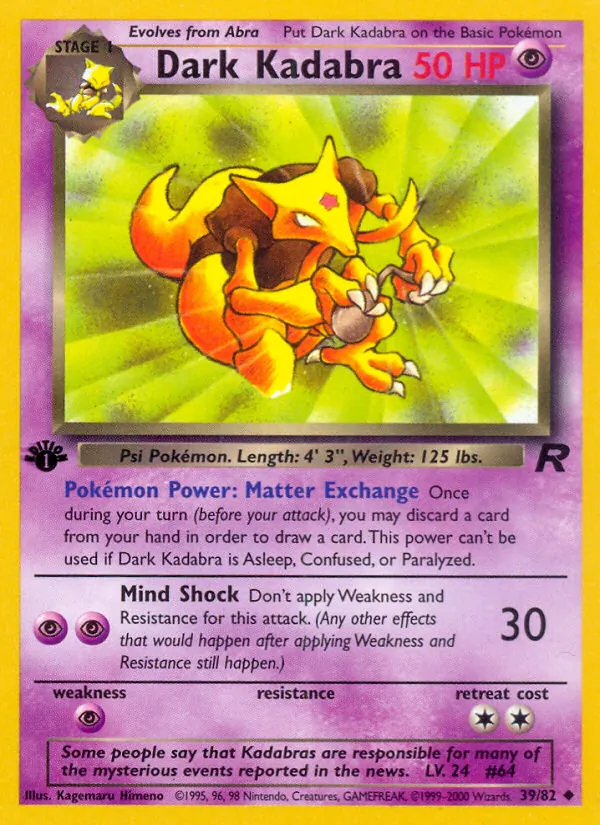 Carta Dark Kadabra, número 39/82 da coleção Team Rocket