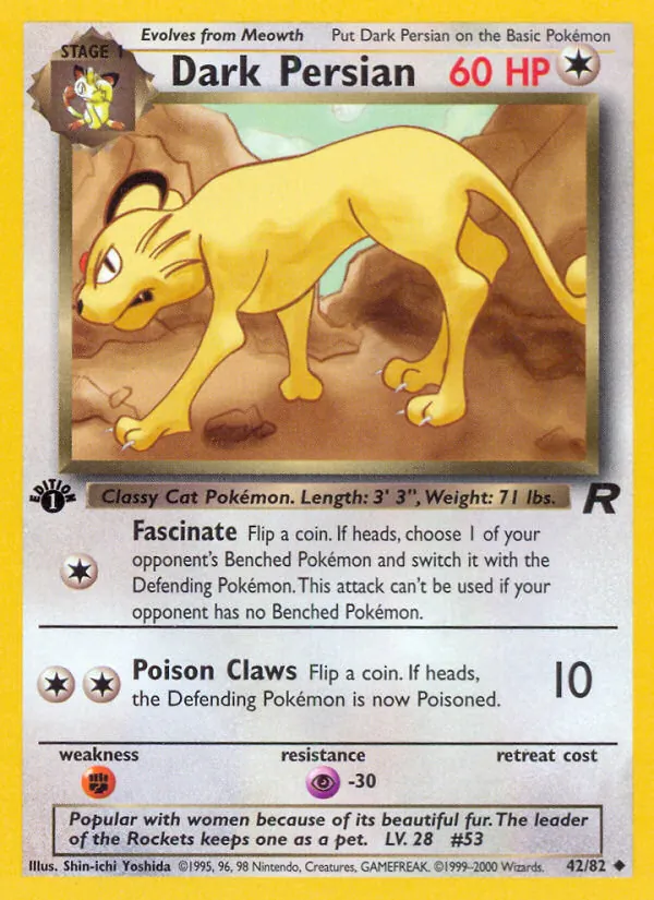 Carta Dark Persian, número 42/82 da coleção Team Rocket
