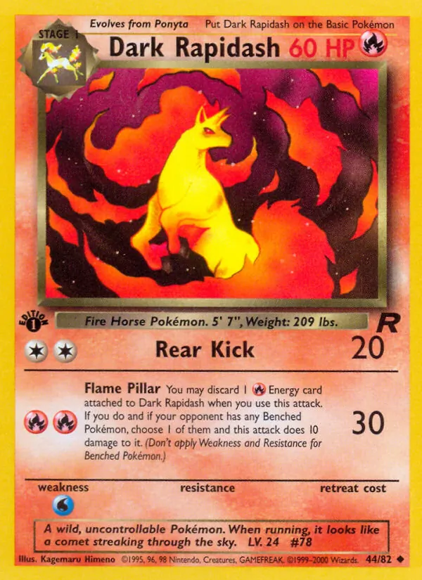 Carta Dark Rapidash, número 44/82 da coleção Team Rocket