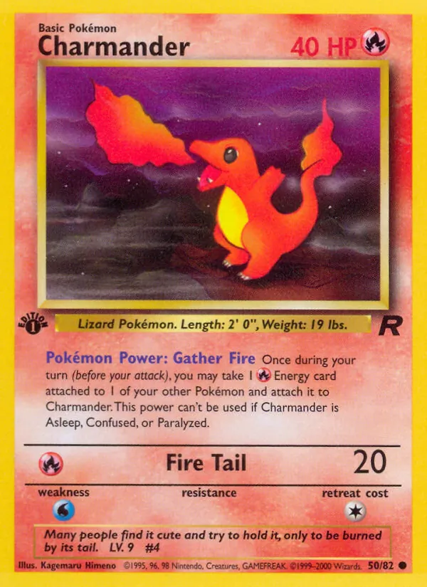 Carta Charmander, número 50/82 da coleção Team Rocket