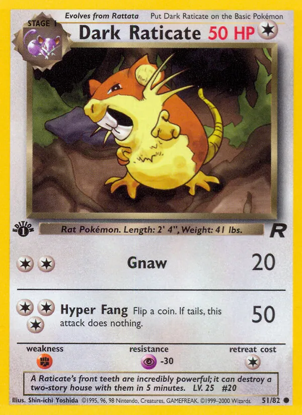 Carta Dark Raticate, número 51/82 da coleção Team Rocket
