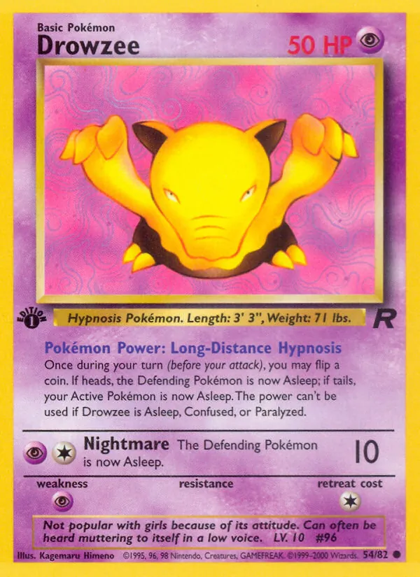 Carta Drowzee, número 54/82 da coleção Team Rocket