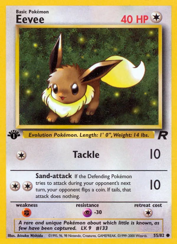 Carta Eevee, número 55/82 da coleção Team Rocket