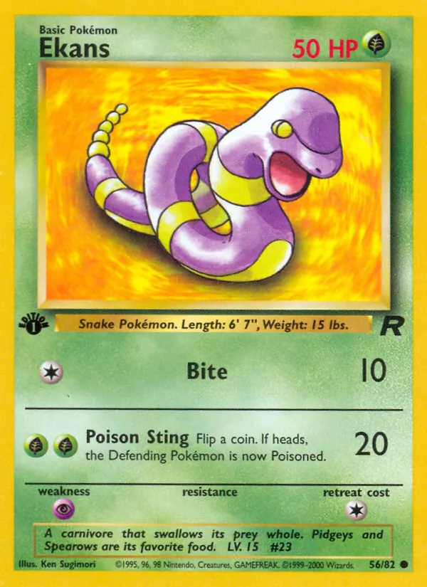 Carta Ekans, número 56/82 da coleção Team Rocket