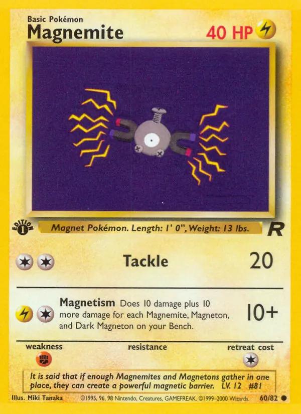 Carta Magnemite, número 60/82 da coleção Team Rocket