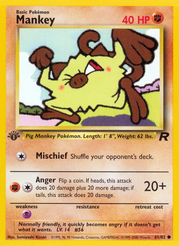Carta Mankey, número 61/82 da coleção Team Rocket