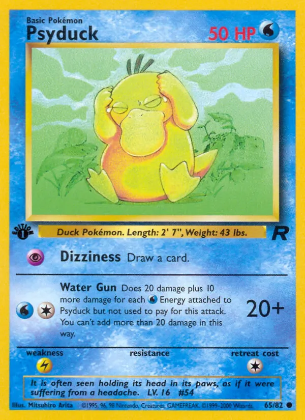 Carta Psyduck, número 65/82 da coleção Team Rocket