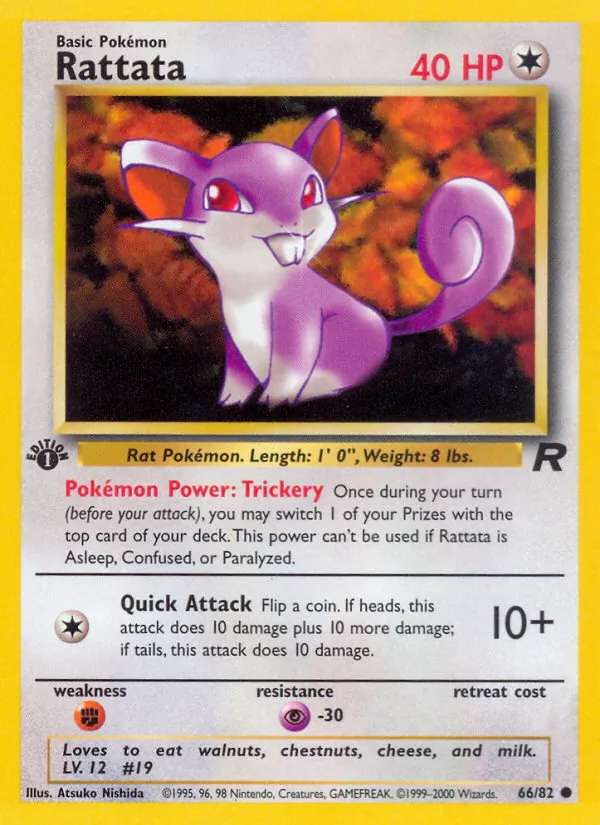 Carta Rattata, número 66/82 da coleção Team Rocket