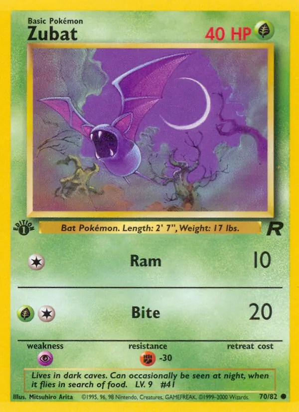 Carta Zubat, número 70/82 da coleção Team Rocket