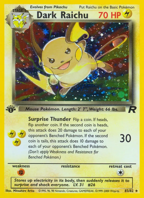 Carta Dark Raichu, número 83/82 da coleção Team Rocket