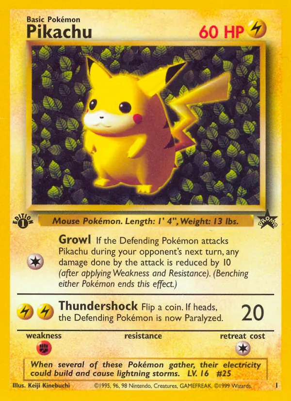 Carta Pikachu, número 1/53 da coleção Wizards Black Star Promos