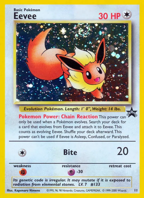 Carta Eevee, número 11/53 da coleção Wizards Black Star Promos
