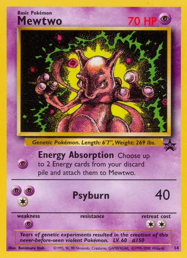 Carta Mewtwo, número 14/53 da coleção Wizards Black Star Promos