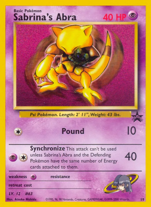 Carta Sabrina's Abra, número 19/53 da coleção Wizards Black Star Promos