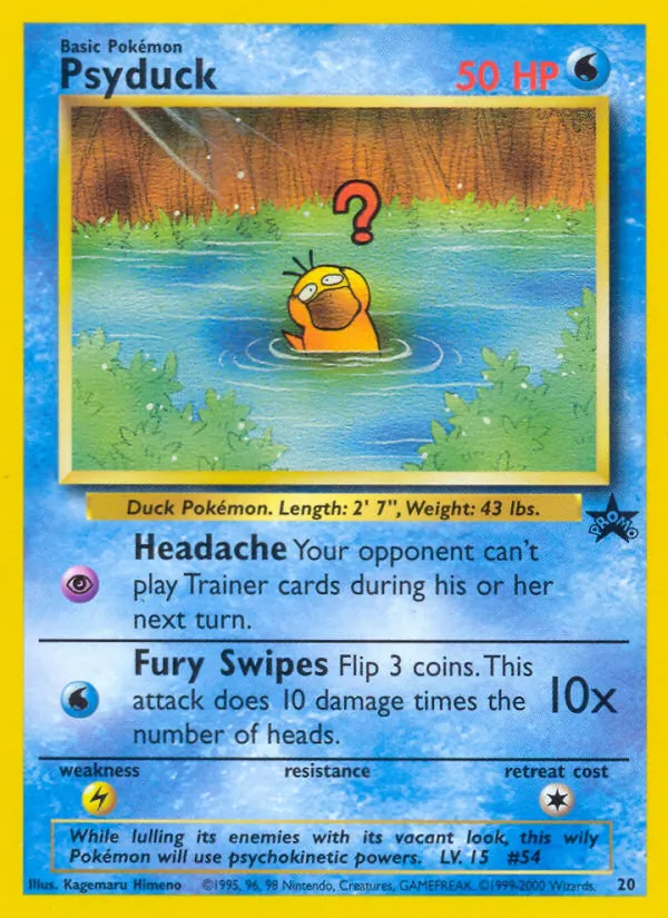 Carta Psyduck, número 20/53 da coleção Wizards Black Star Promos