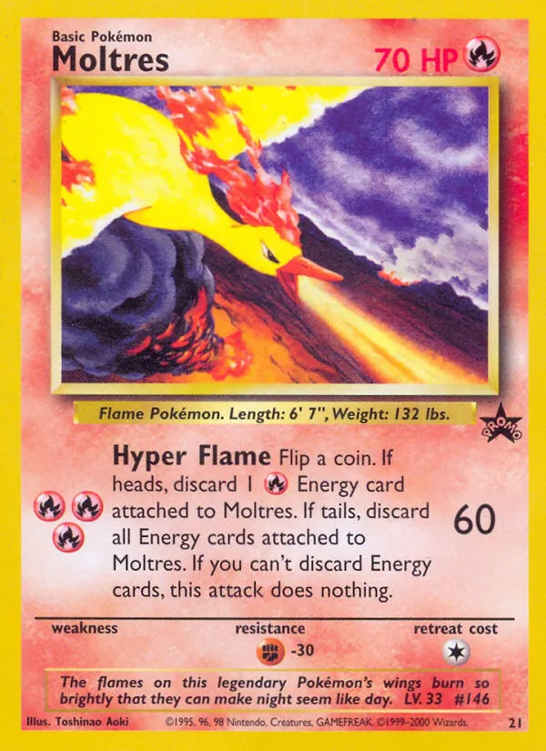Carta Moltres, número 21/53 da coleção Wizards Black Star Promos
