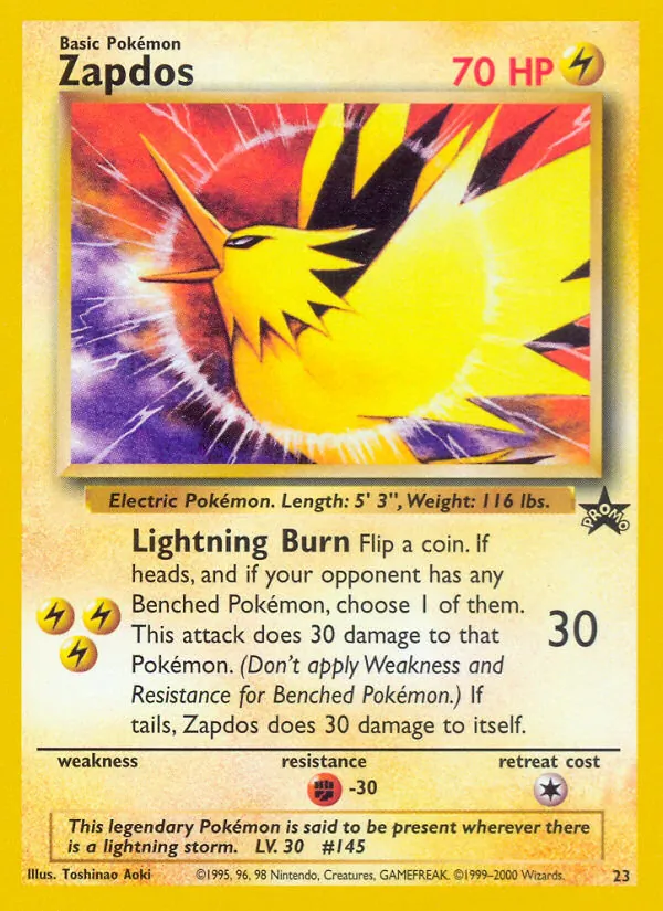 Carta Zapdos, número 23/53 da coleção Wizards Black Star Promos
