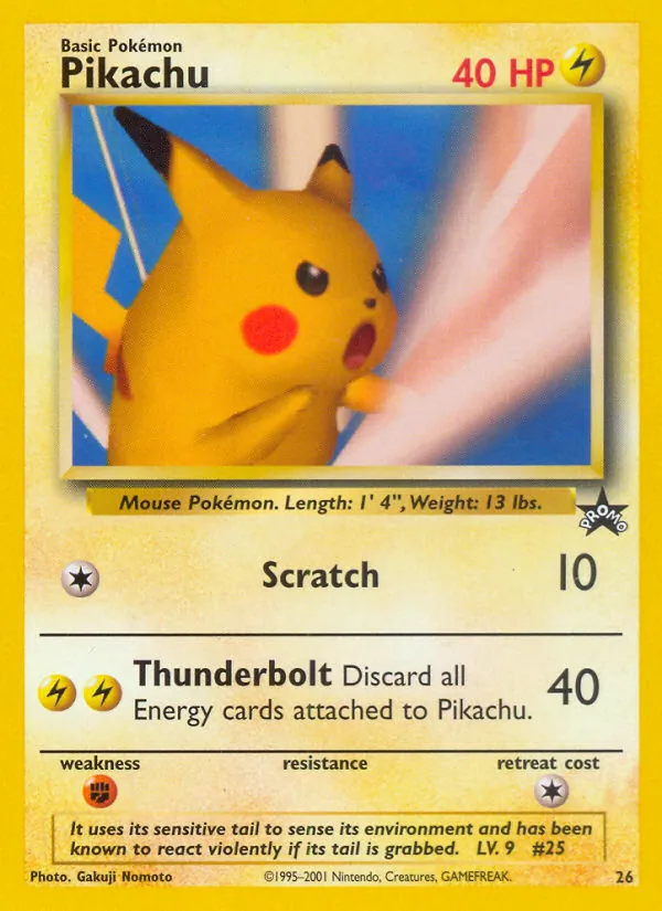 Carta Pikachu, número 26/53 da coleção Wizards Black Star Promos