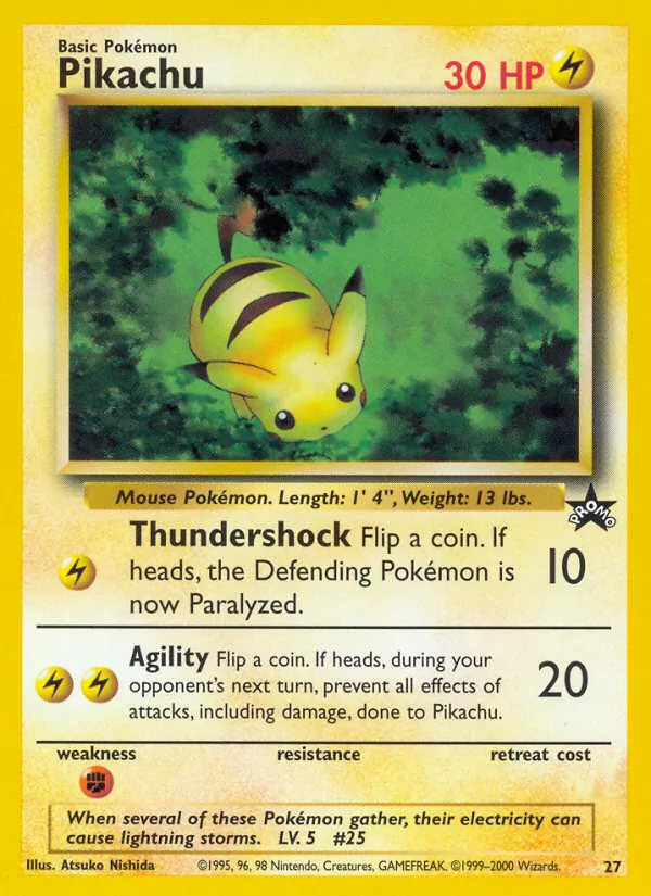 Carta Pikachu, número 27/53 da coleção Wizards Black Star Promos
