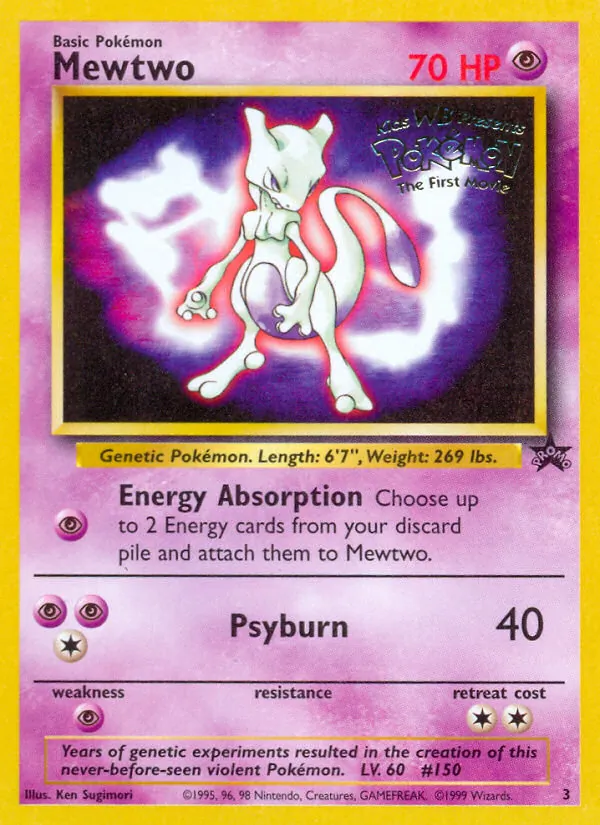 Carta Mewtwo, número 3/53 da coleção Wizards Black Star Promos