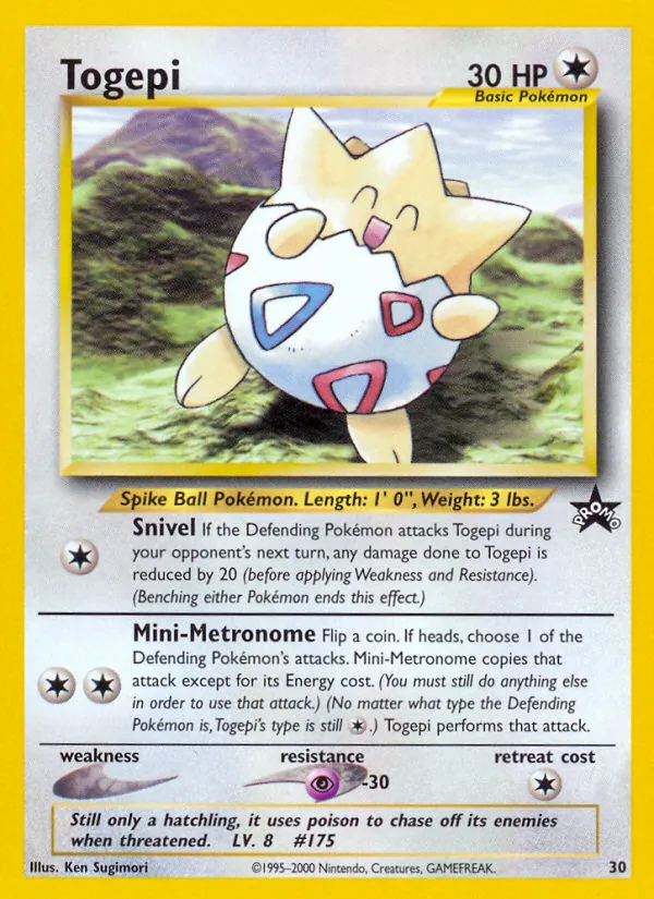 Carta Togepi, número 30/53 da coleção Wizards Black Star Promos
