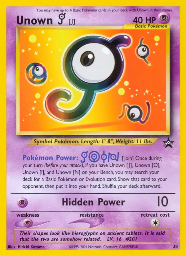 Carta Unown [J], número 38/53 da coleção Wizards Black Star Promos