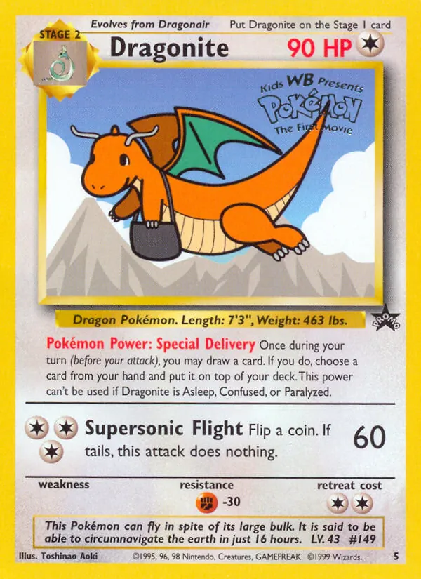 Carta Dragonite, número 5/53 da coleção Wizards Black Star Promos