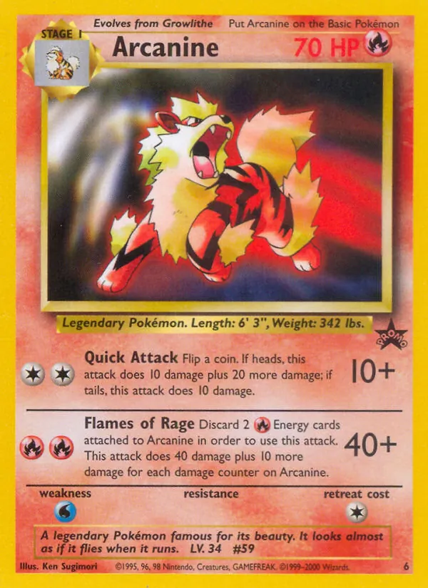 Carta Arcanine, número 6/53 da coleção Wizards Black Star Promos