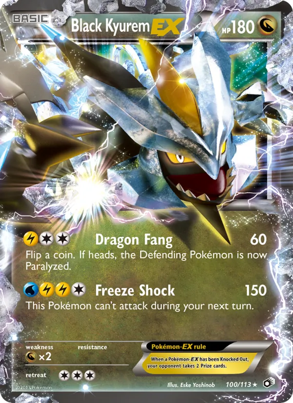 Carta Black Kyurem-EX, número 100/113 da coleção Tesouros Lendários
