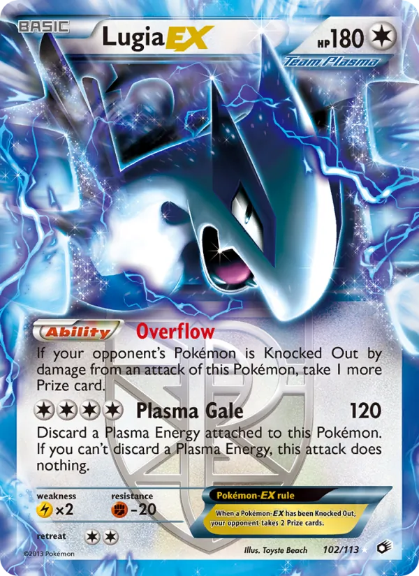 Carta Lugia-EX, número 102/113 da coleção Tesouros Lendários