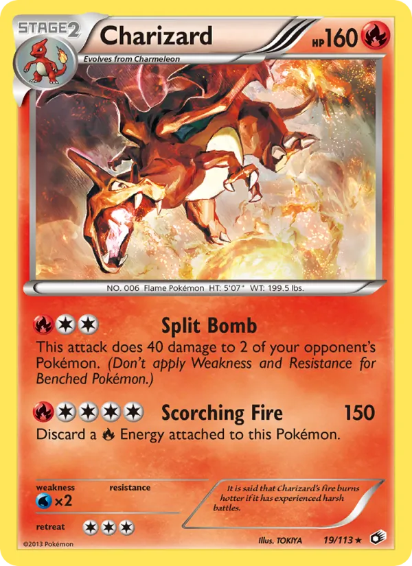 Carta Charizard, número 19/113 da coleção Tesouros Lendários