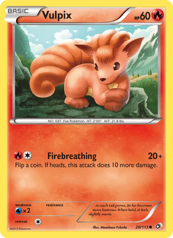 Carta Vulpix, número 20/113 da coleção Tesouros Lendários