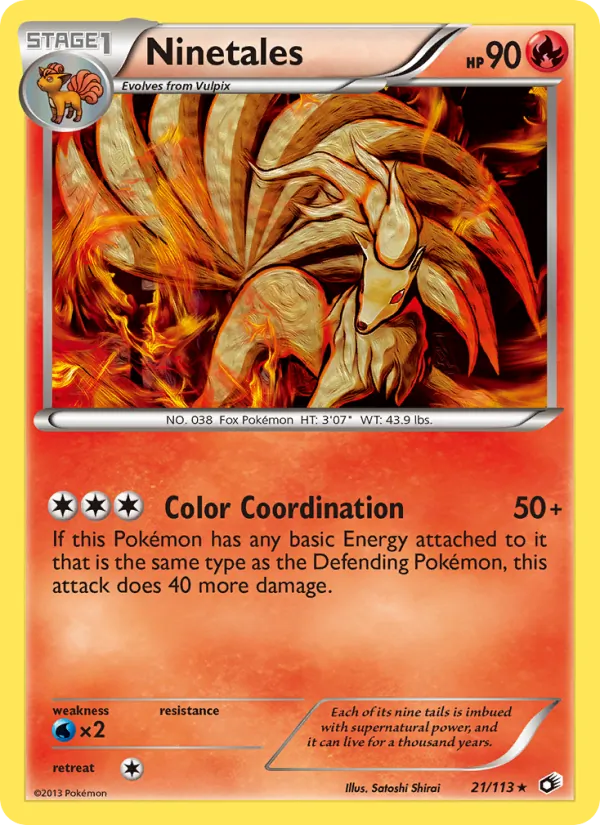 Carta Ninetales, número 21/113 da coleção Tesouros Lendários