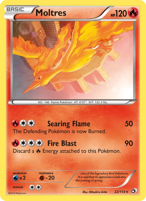 Carta Moltres, número 22/113 da coleção Tesouros Lendários