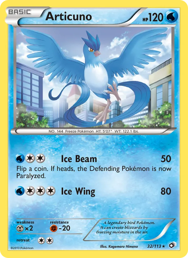 Carta Articuno, número 32/113 da coleção Tesouros Lendários