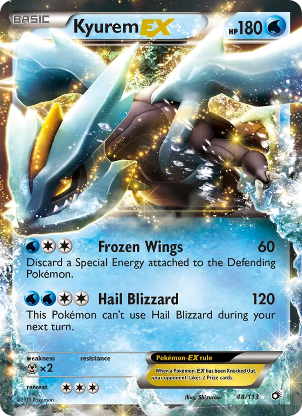Carta Kyurem-EX, número 44/113 da coleção Tesouros Lendários