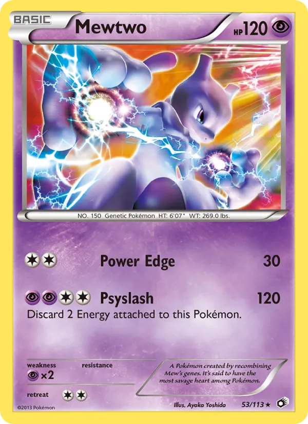 Carta Mewtwo, número 53/113 da coleção Tesouros Lendários