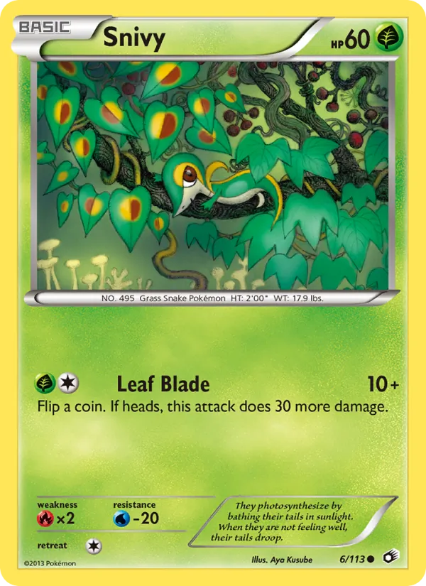 Carta Snivy, número 6/113 da coleção Tesouros Lendários