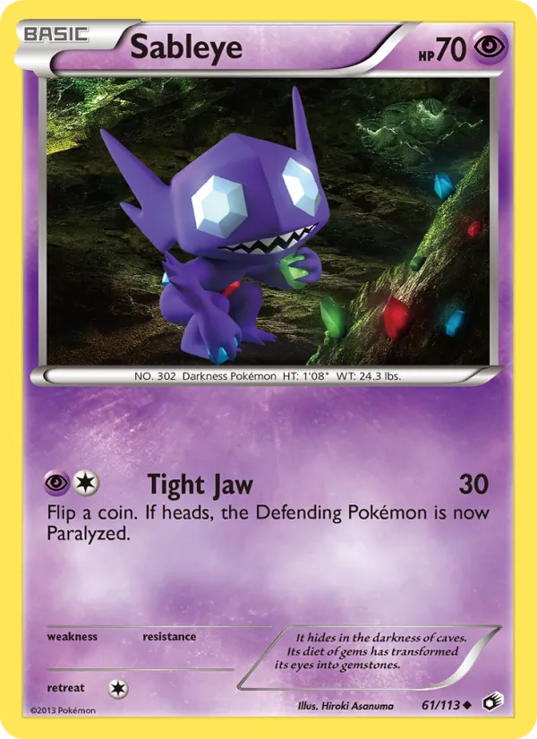 Carta Sableye, número 61/113 da coleção Tesouros Lendários