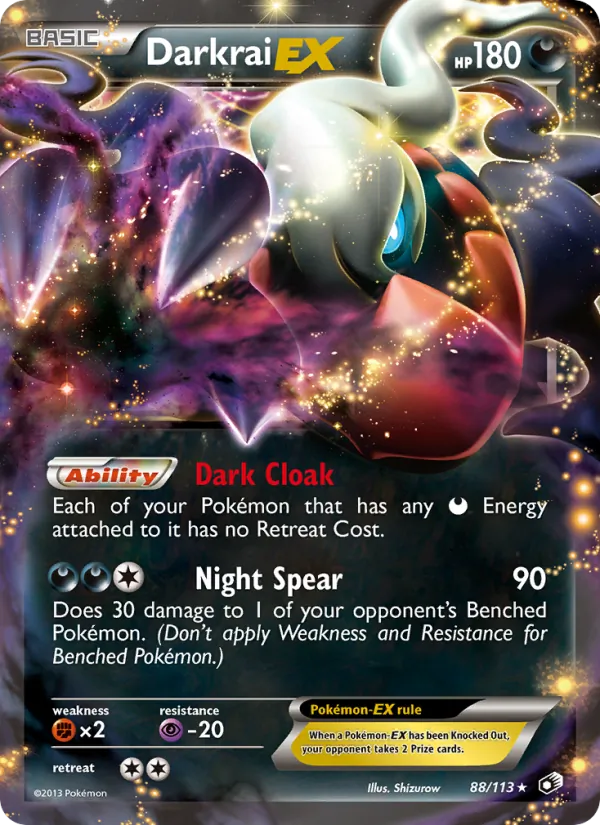 Carta Darkrai-EX, número 88/113 da coleção Tesouros Lendários