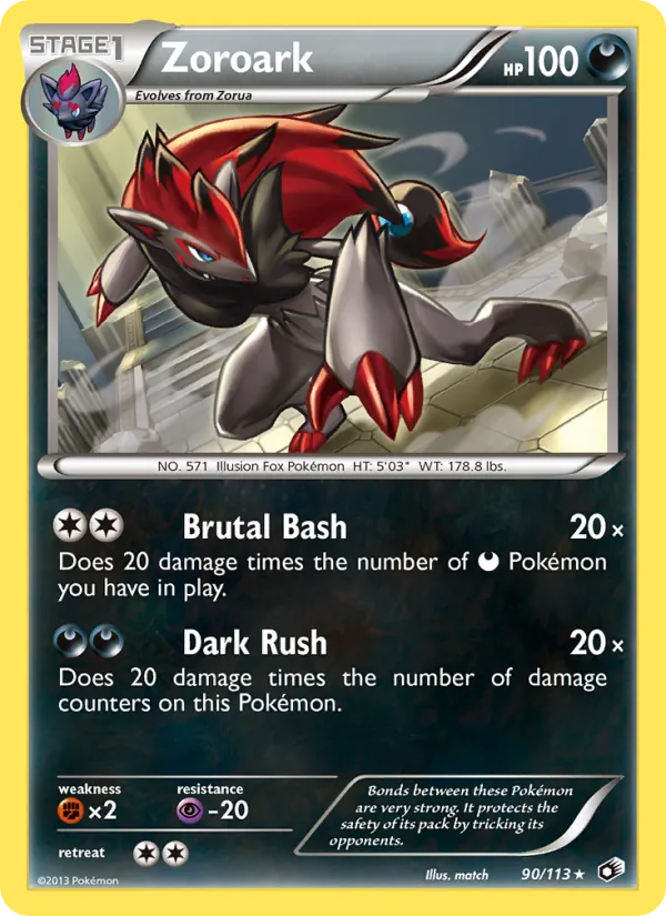 Carta Zoroark, número 90/113 da coleção Tesouros Lendários