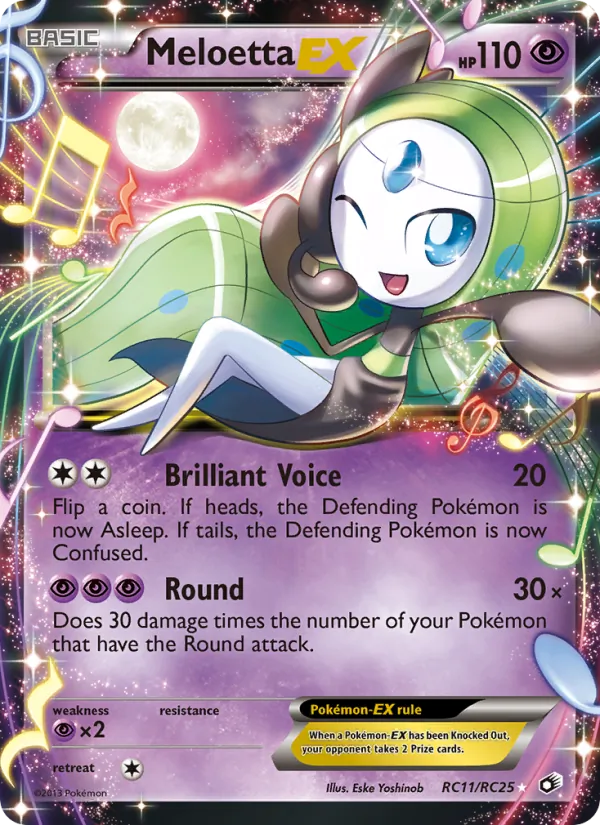 Carta Meloetta-EX, número RC11/113 da coleção Tesouros Lendários