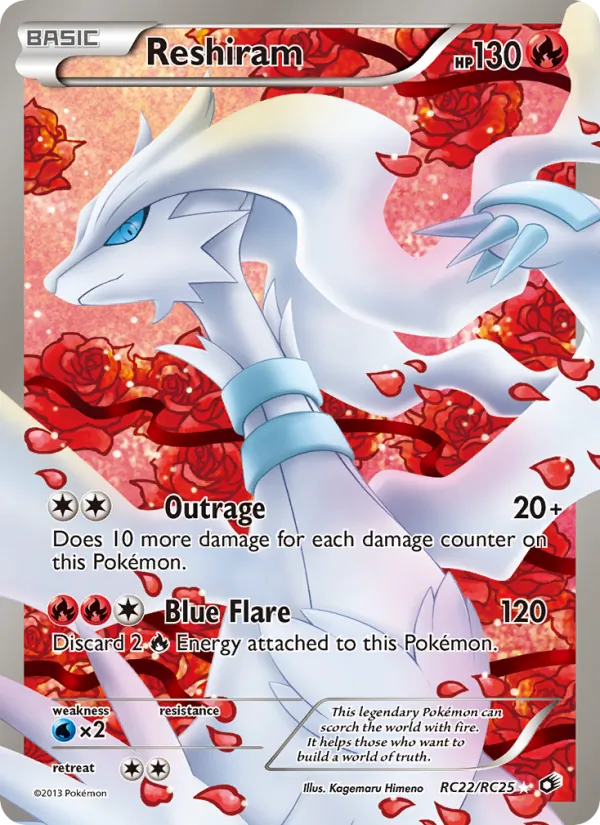 Carta Reshiram, número RC22/113 da coleção Tesouros Lendários