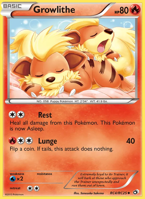 Carta Growlithe, número RC4/113 da coleção Tesouros Lendários