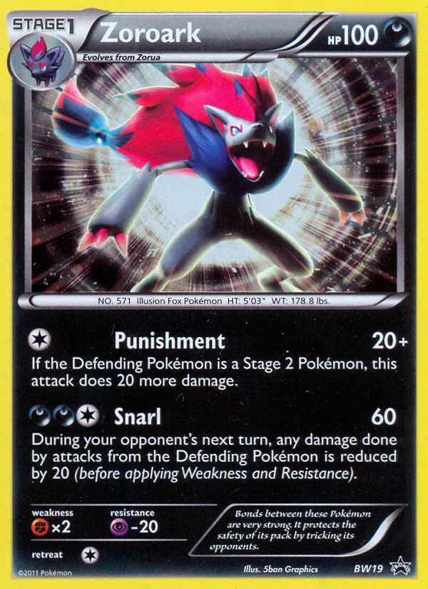 Carta Zoroark, número BW19/101 da coleção BW Black Star Promos